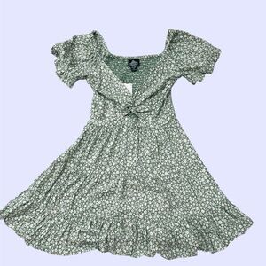 Angie Green Floral Mini Dress Twist Front